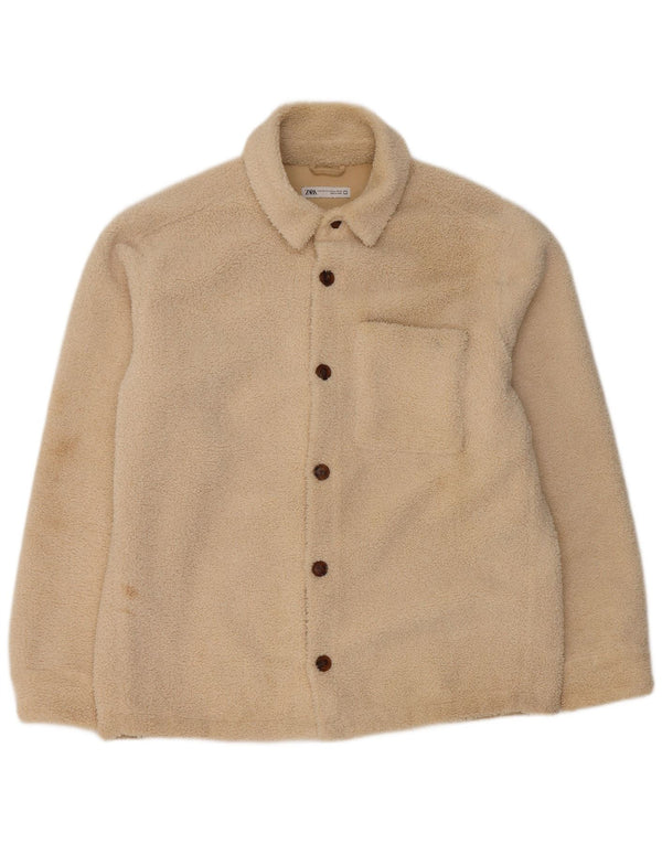 Zara Veste polaire bomber pour homme UK 42 XL Beige Polyester