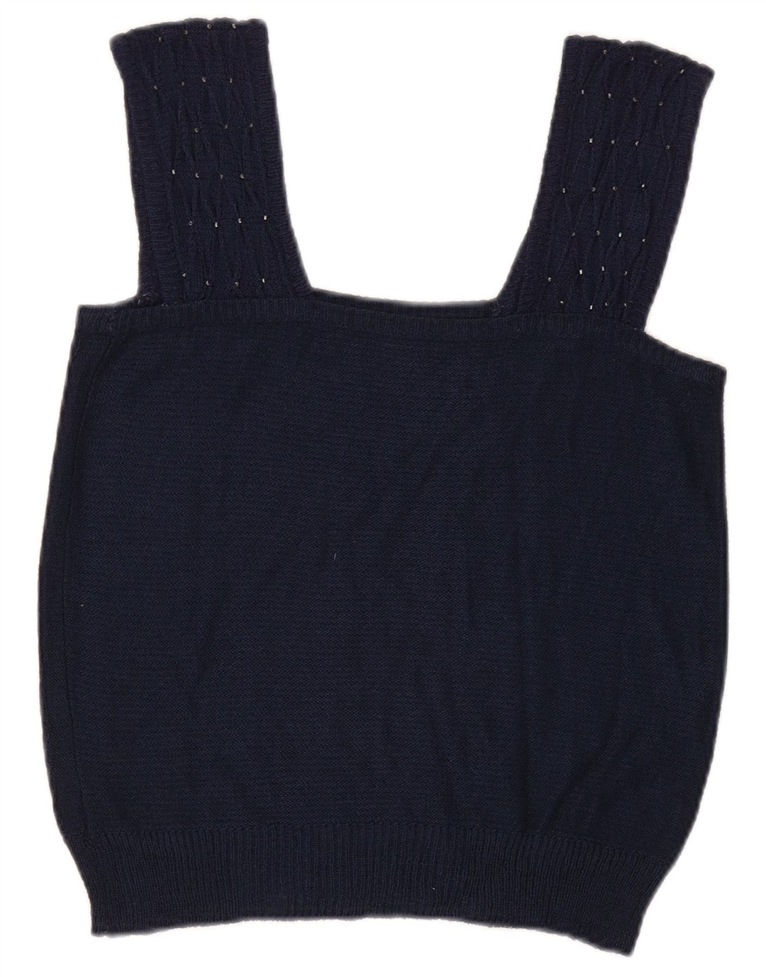 vintage Femmes Crop Knit Cami Top UK 8 Petit Bleu Marine