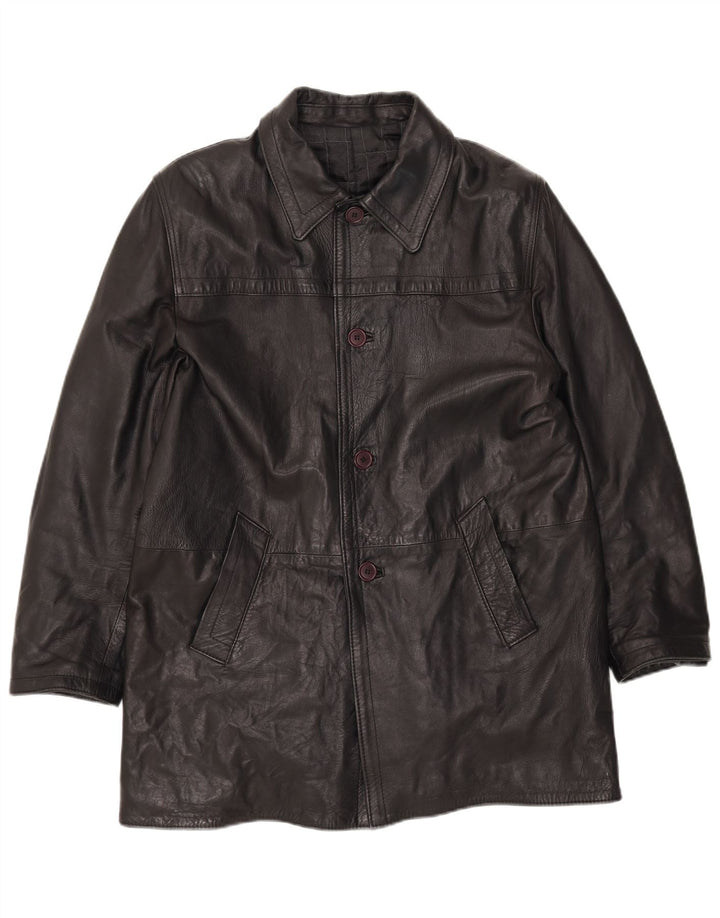 veste en cuir surdimensionnée vintage pour homme UK 40 Grand cuir noir