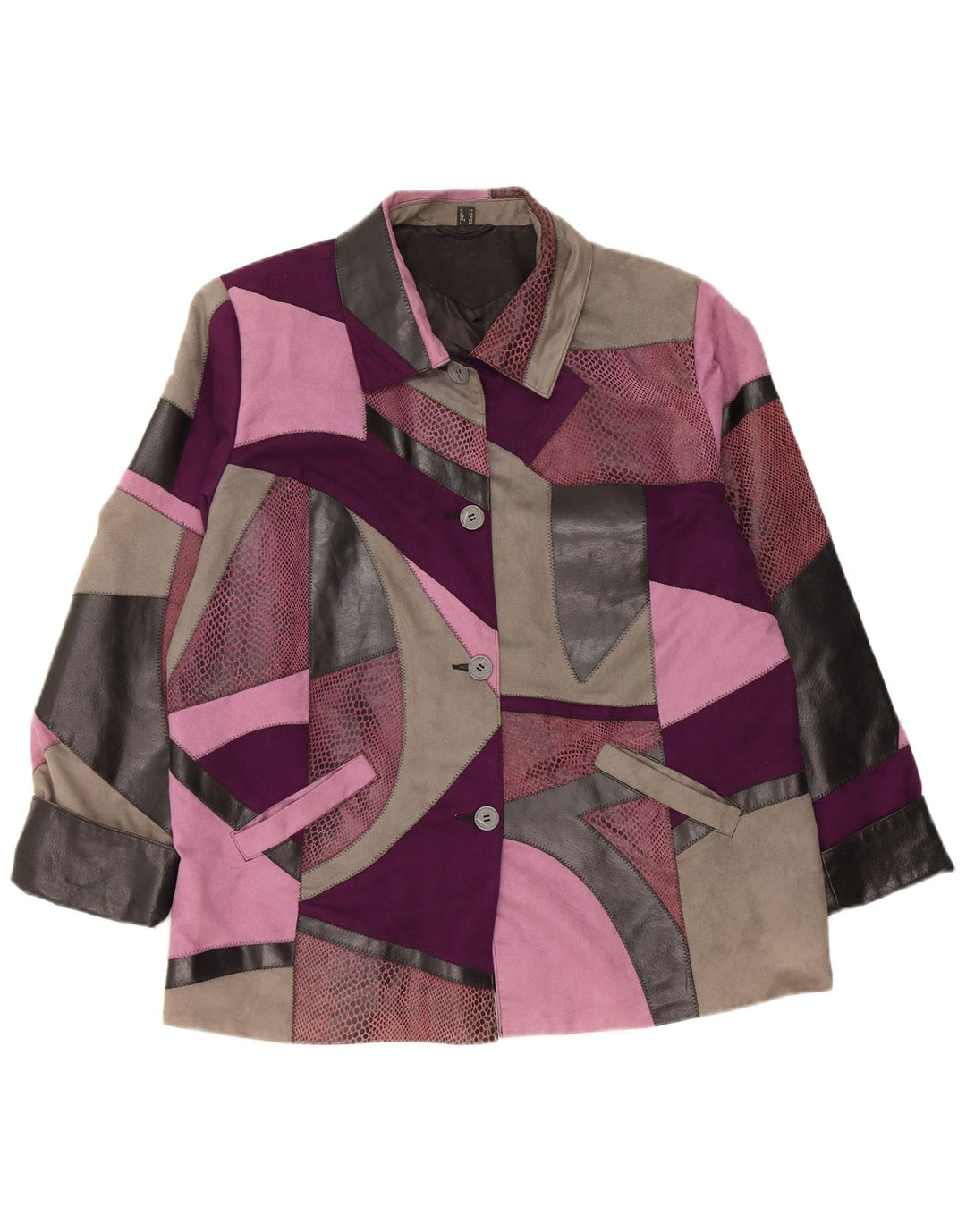 Veste en cuir femme vintage UK 18 XL Cuir patchwork multicolore