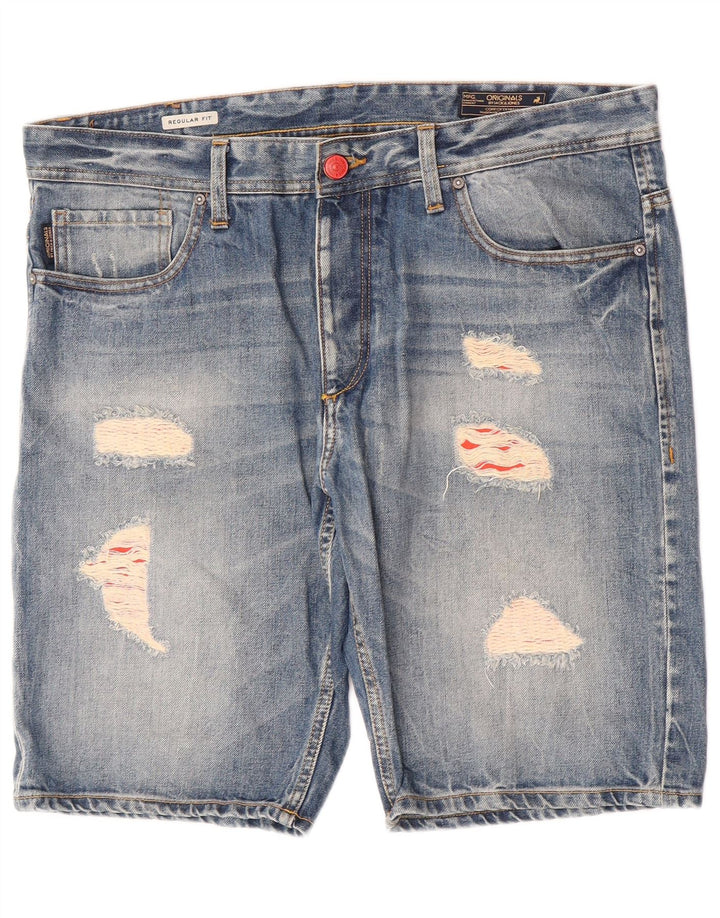 Jack & Jones Short en jean coupe droite effet vieilli W38 XL Bleu