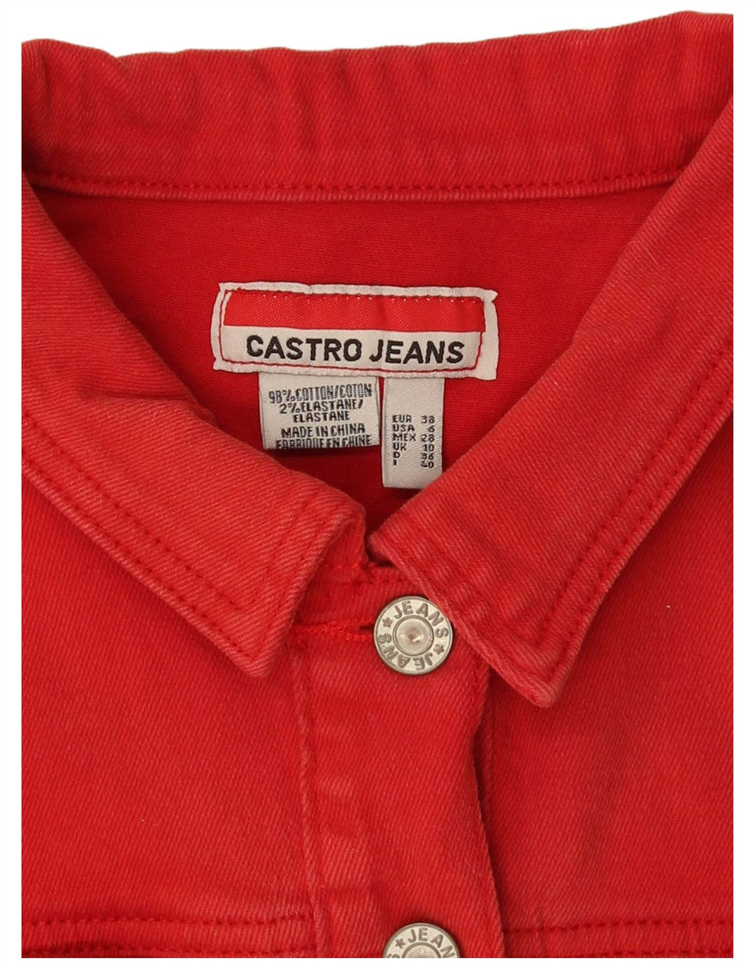Castro Veste en jean courte pour femme UK 10 Petit coton rouge