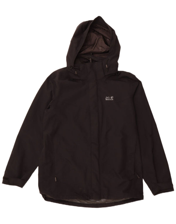 JACK WOLFSKIN Veste de pluie à capuche pour homme UK 42 Large Noir Polyamide