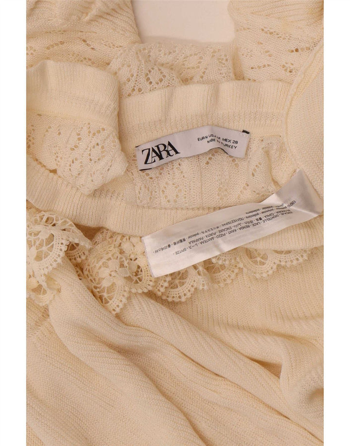 Zara Chemisier à manches 3/4 pour femme UK 12 Medium Off White Floral Polyester