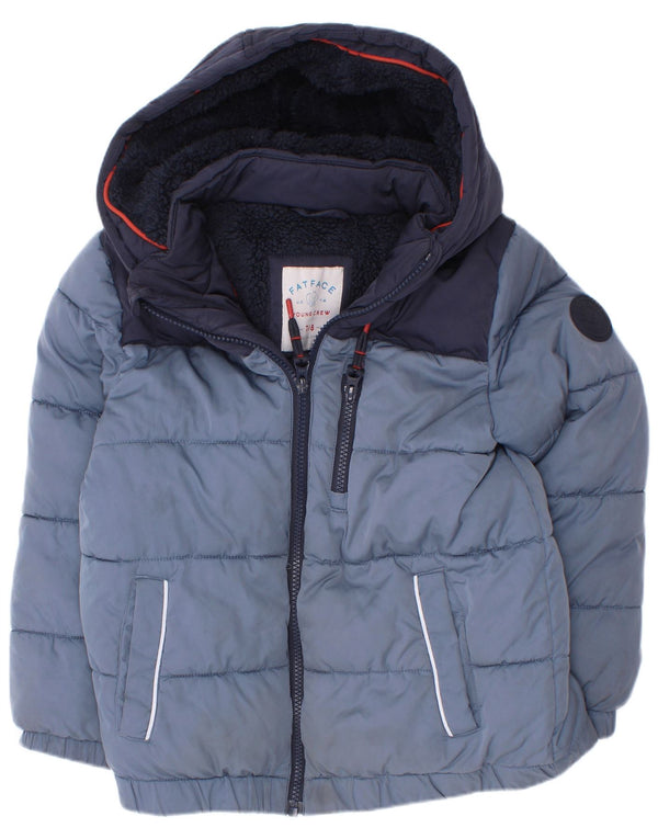 Veste matelassée Sherpa à capuche Fat Face pour garçons 7-8 ans bleu marine colour block
