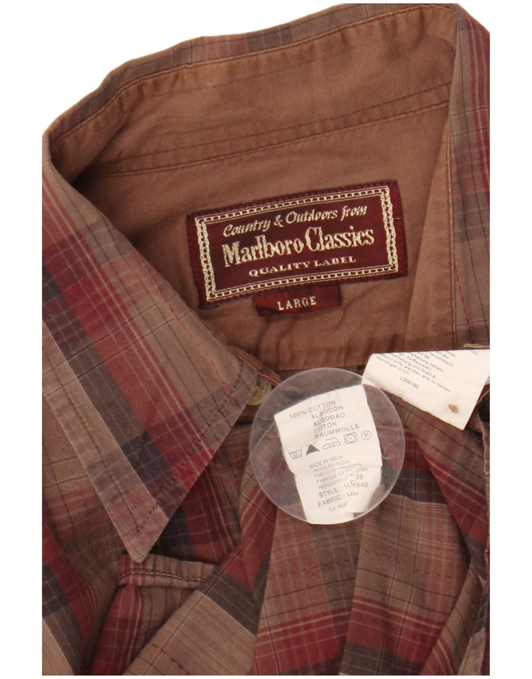 MARLBORO CLASSICS Chemise Homme Grand Carreau Marron Coton