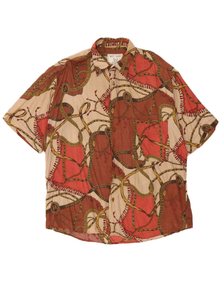 Chemise à manches courtes à motif abstrait vintage pour hommes grande viscose marron