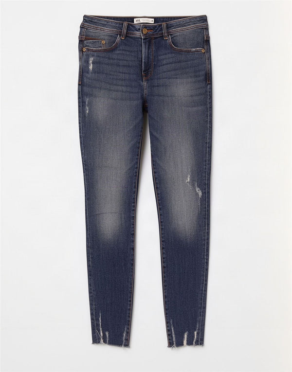 Zara Jean skinny vieilli pour femme EU 40 Medium W30 L28 Bleu Coton