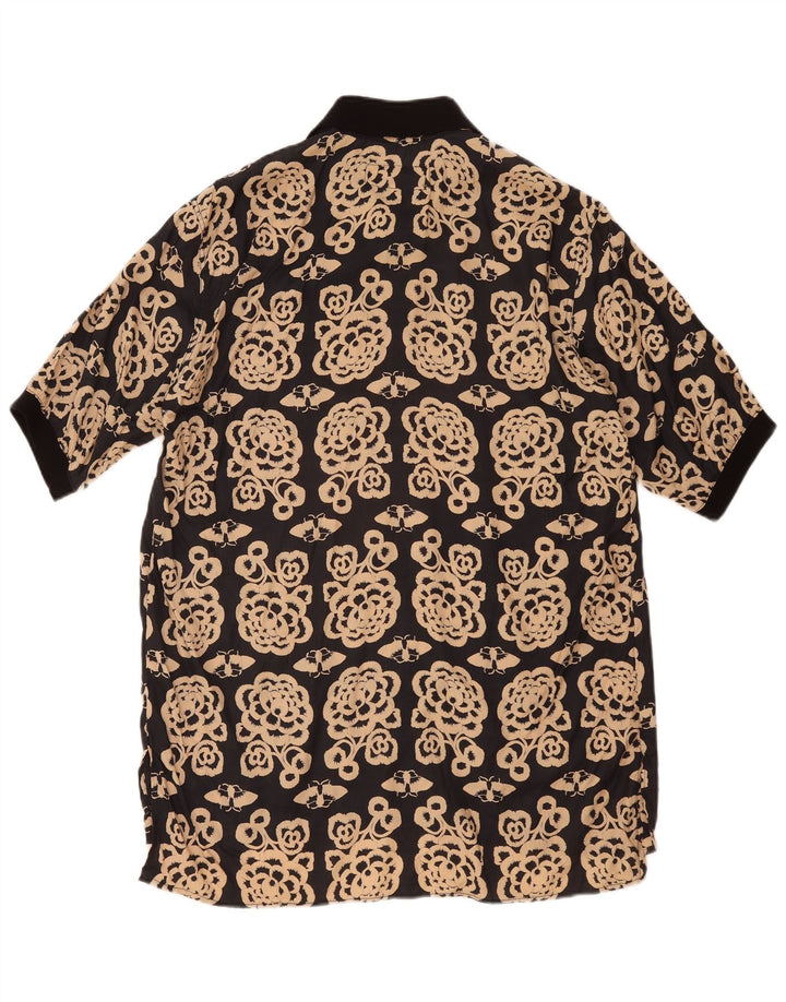 Chemise pull à manches courtes Vintage pour hommes, motif Floral noir moyen
