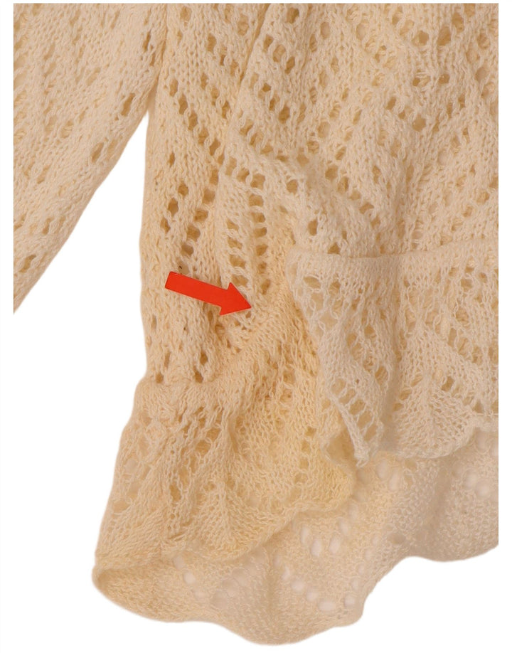 VINTAGE Femmes Crop 3/4 Manches Crochet Cardigan Pull UK 18 XL Off White