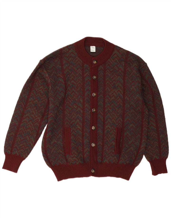 Mapier Cardigan pour homme en laine à chevrons bordeaux