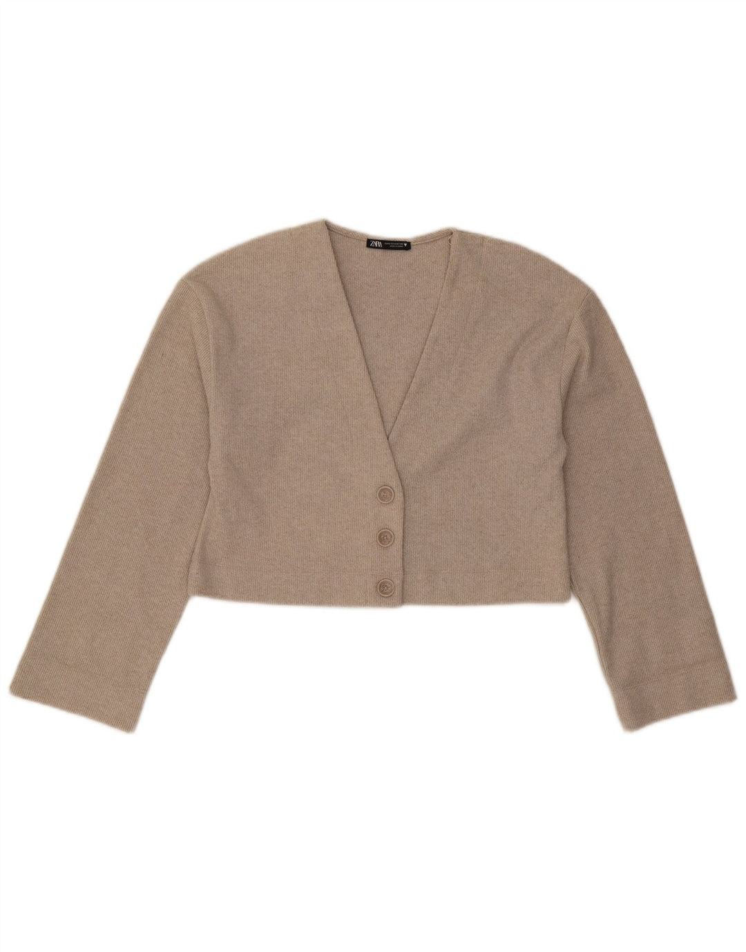Zara Femme Crop Cardigan Top UK 10 Petit Beige Polyester