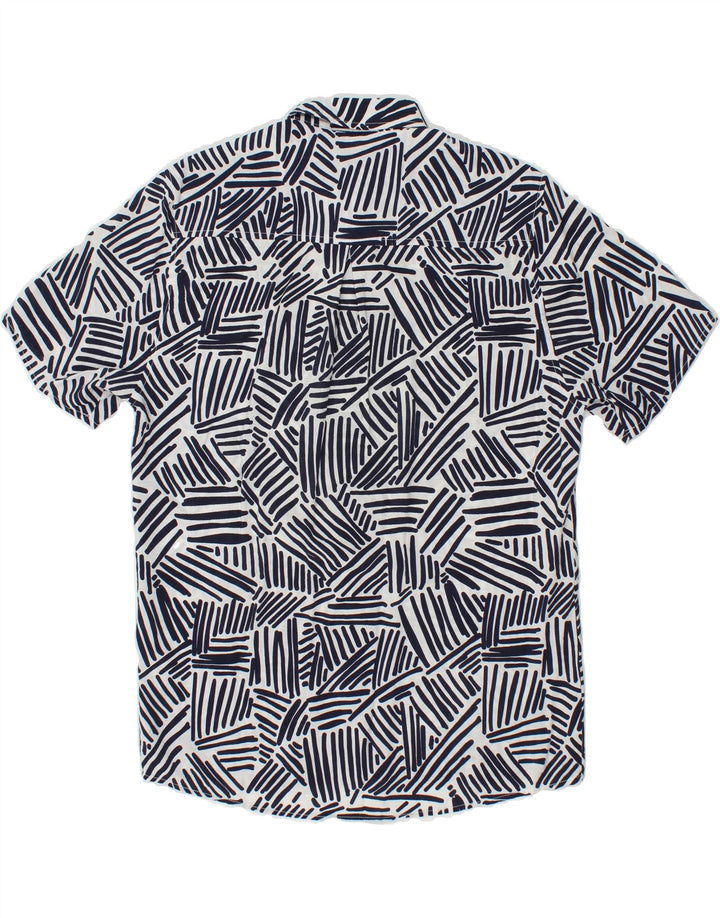 VINTAGE Mens Abstract Pattern Short Sleeve Shirt Large Navy Blue Polyester Vintage Vintage and Second-Hand Vintage from Messina Hembry 