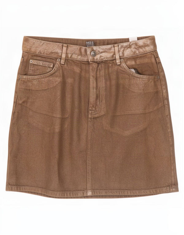 Marks & Spencer Mini jupe en jean pour femme UK 12 Medium W30 Doré Coton
