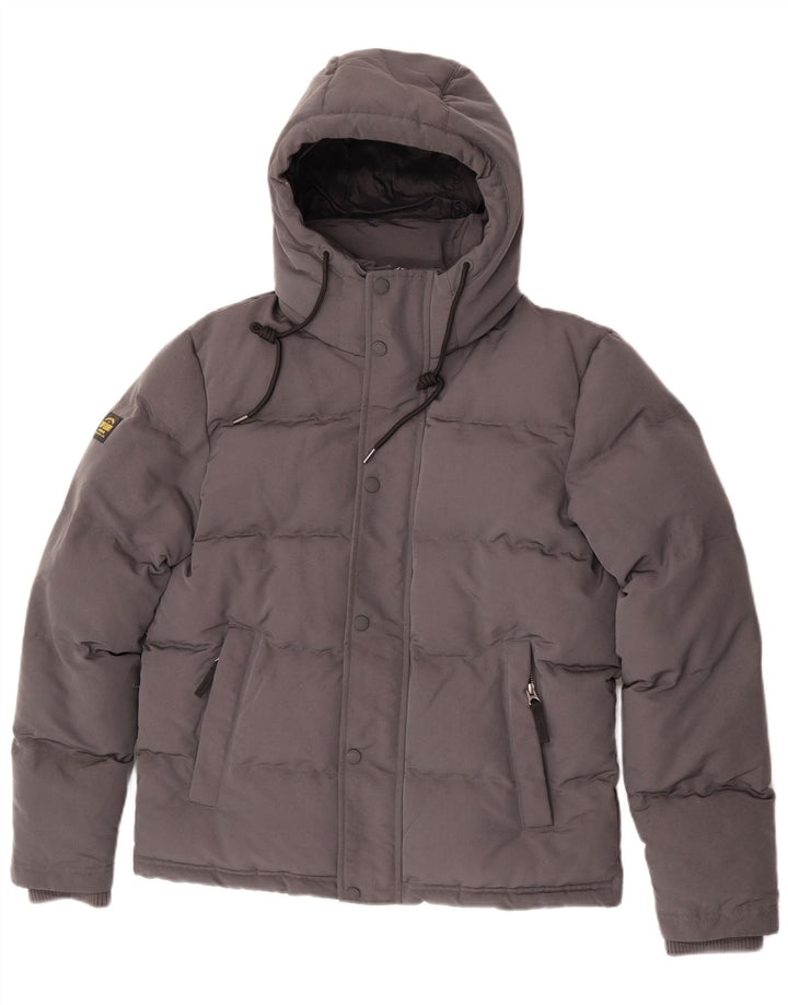 Superdry Veste matelassée à capuche graphique pour hommes UK 36 petit gris polyester