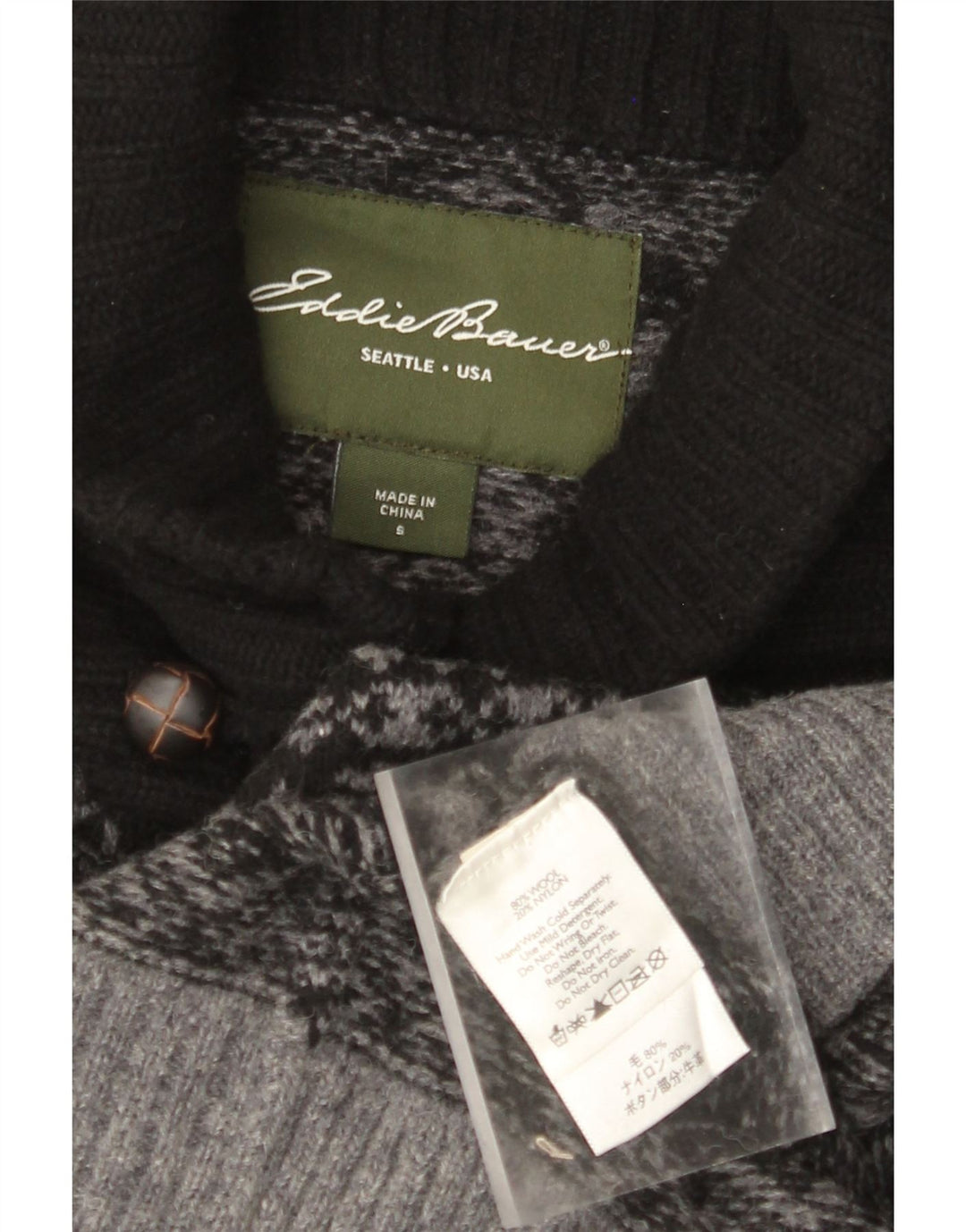 EDDIE BAUER Pull à col châle pour homme en laine Fair Isle Gris Taille S