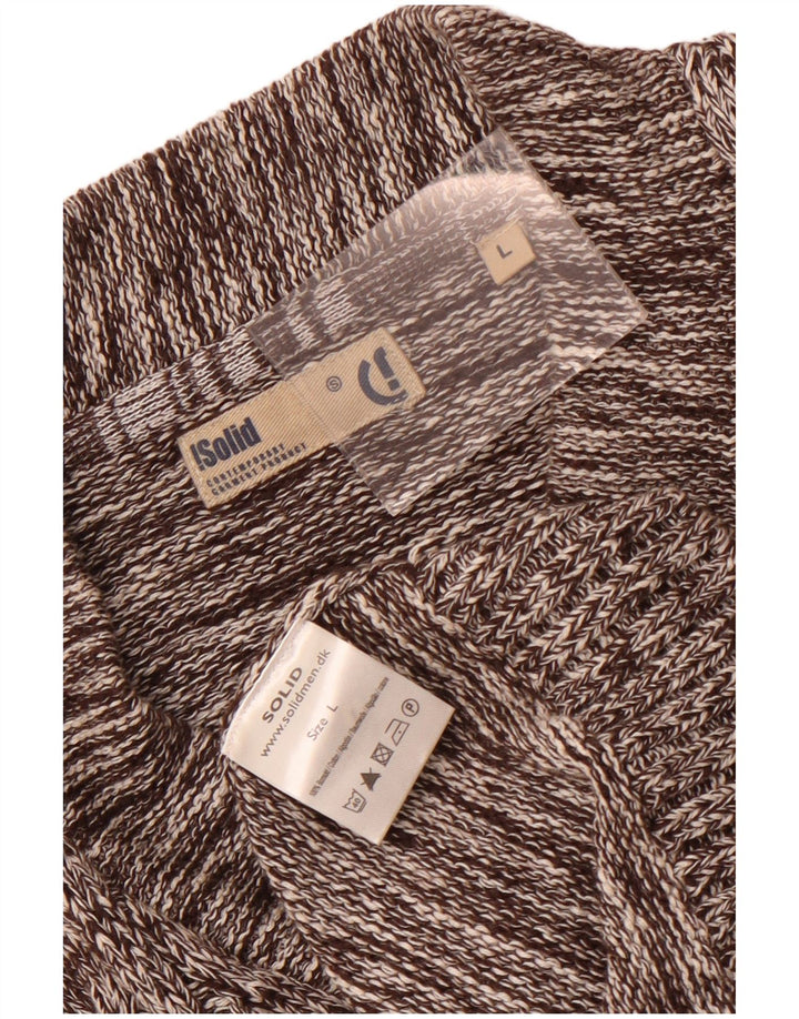 vintage Mens Cardigan Pull Grand Marron Moucheté Coton