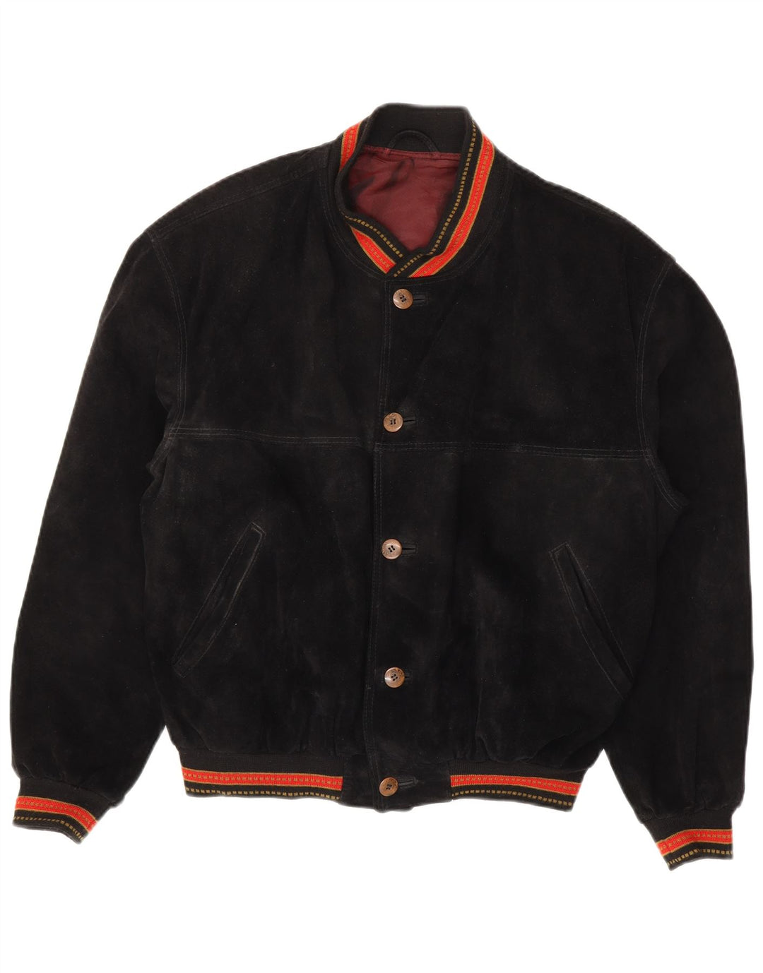 vintage Mens Suede Bomber Jacket IT 48 Cuir rayé noir moyen