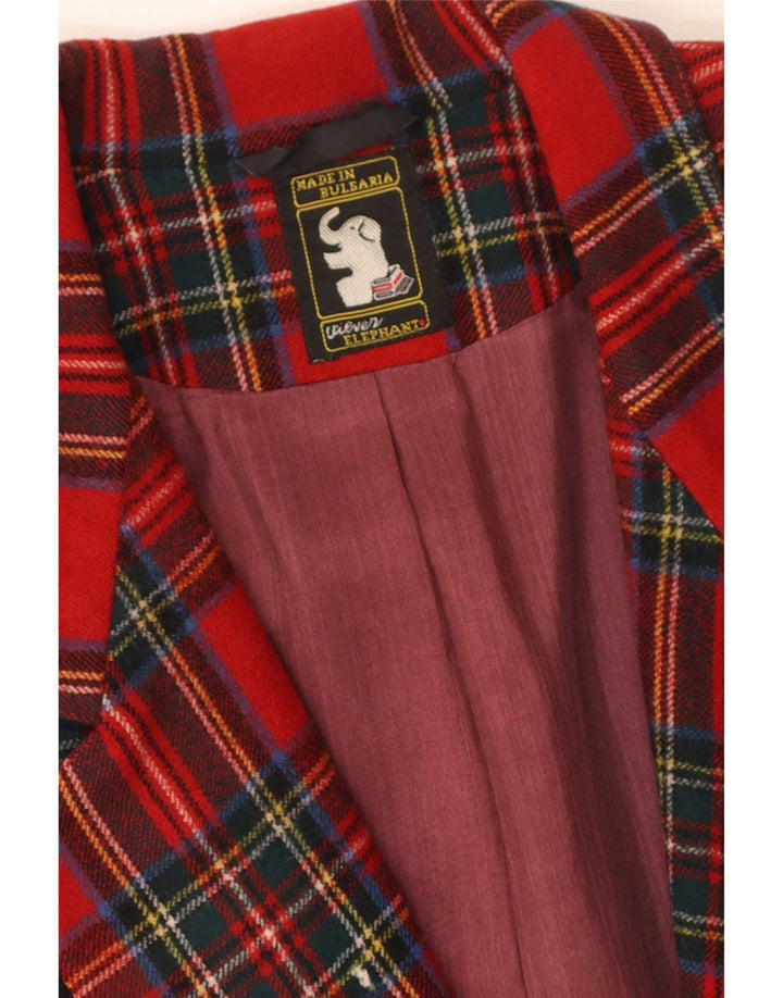 vintage Femmes 3/4 Manches 1 Bouton Blazer Veste UK 14 Moyen Rouge Plaid