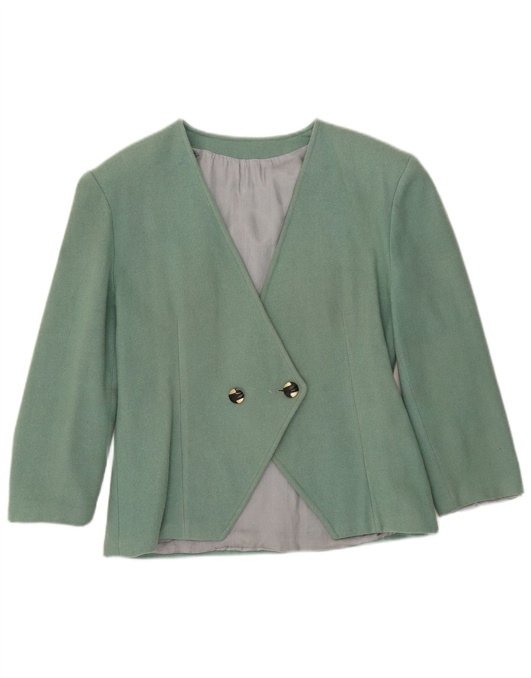 vintage Femmes 3/4 Manches Double Breasted Blazer Veste UK 8 Petit Vert