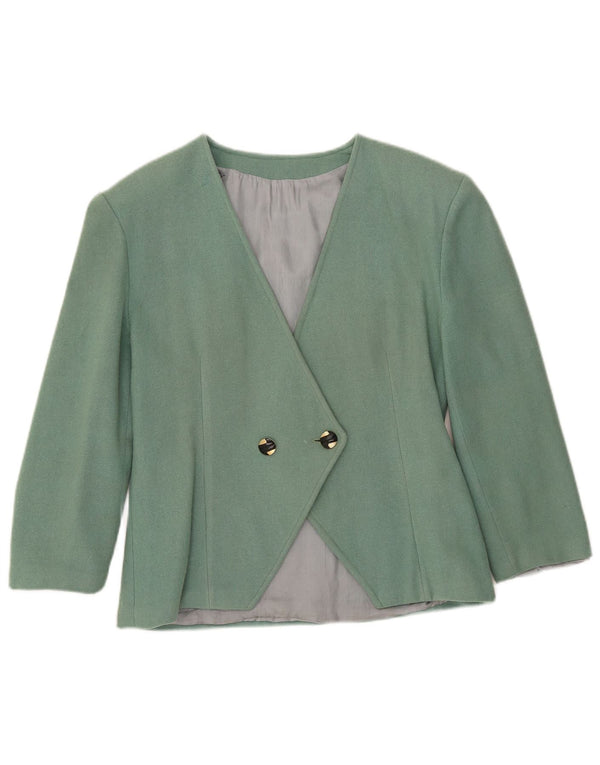 vintage Femmes 3/4 Manches Double Breasted Blazer Veste UK 8 Petit Vert