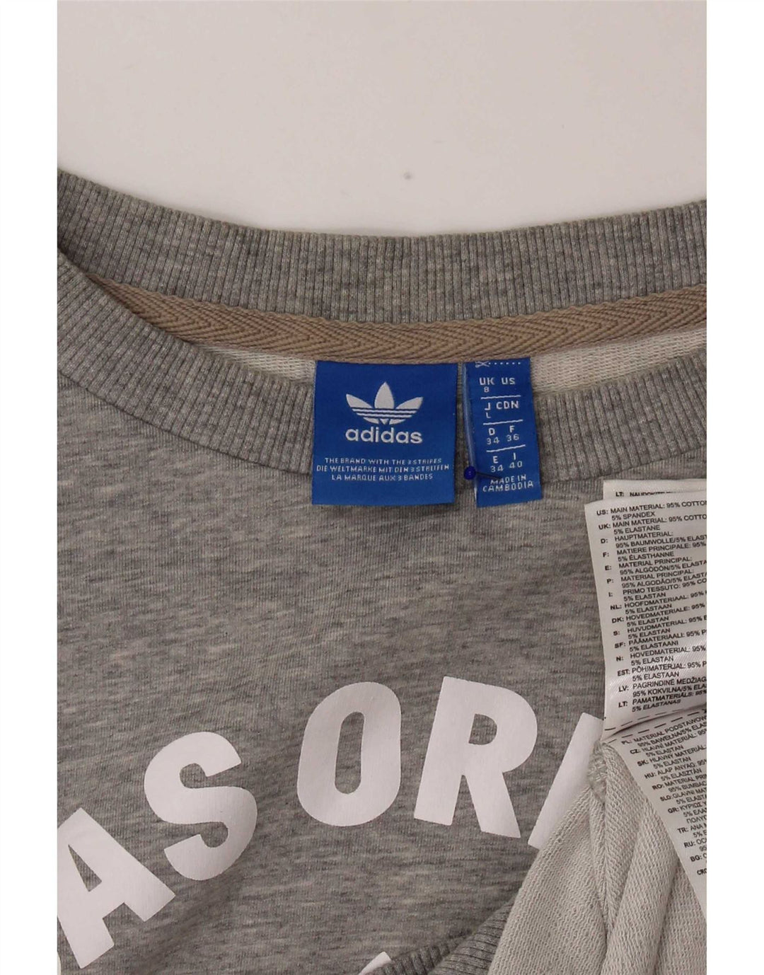 Adidas Sweat-shirt surdimensionné graphique pour femme UK 8 Petit coton gris
