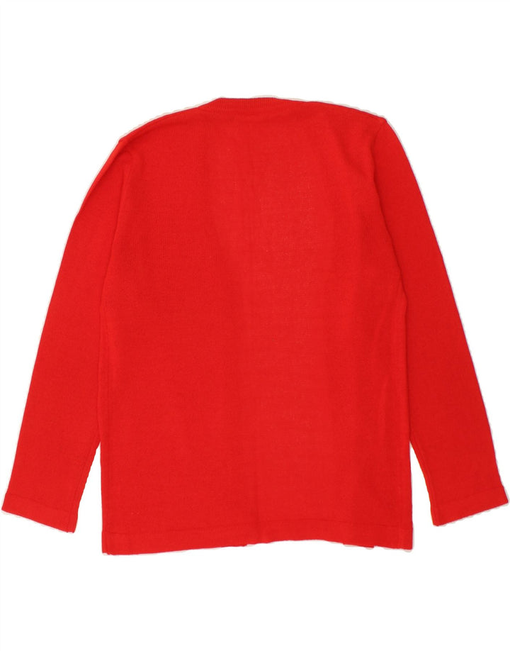 VINTAGE Womens Open Cardigan Sweater UK 12 Medium Red Floral Vintage Vintage and Second-Hand Vintage from Messina Hembry 