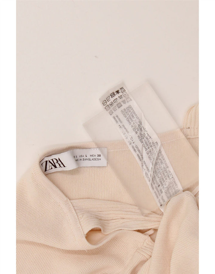 Zara Femme Crop Cami Top UK 14 Large Beige Viscose