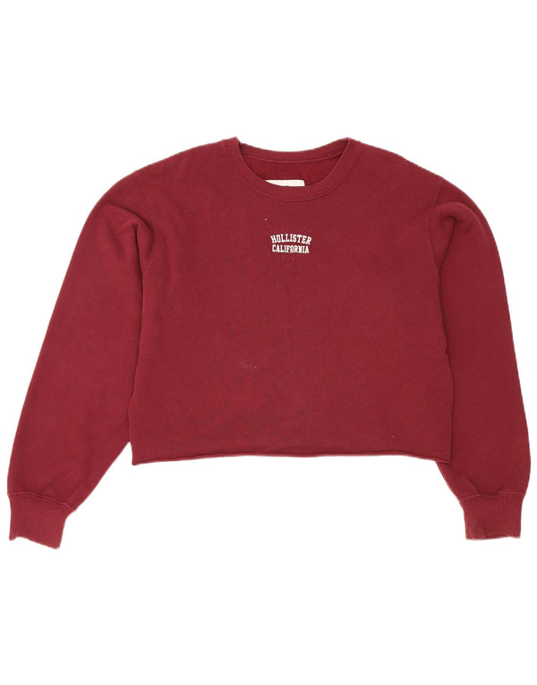Hollister Femmes Crop Oversize Sweatshirt Jumper UK 6 XS Coton Bordeaux