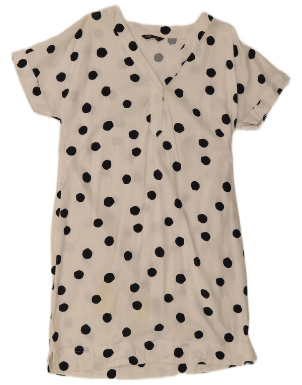 Marks & Spencer Robe trapèze pour femme UK 44, lin blanc à pois moyen