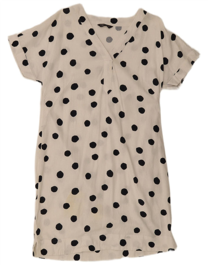 Marks & Spencer Robe trapèze pour femme UK 44, lin blanc à pois moyen