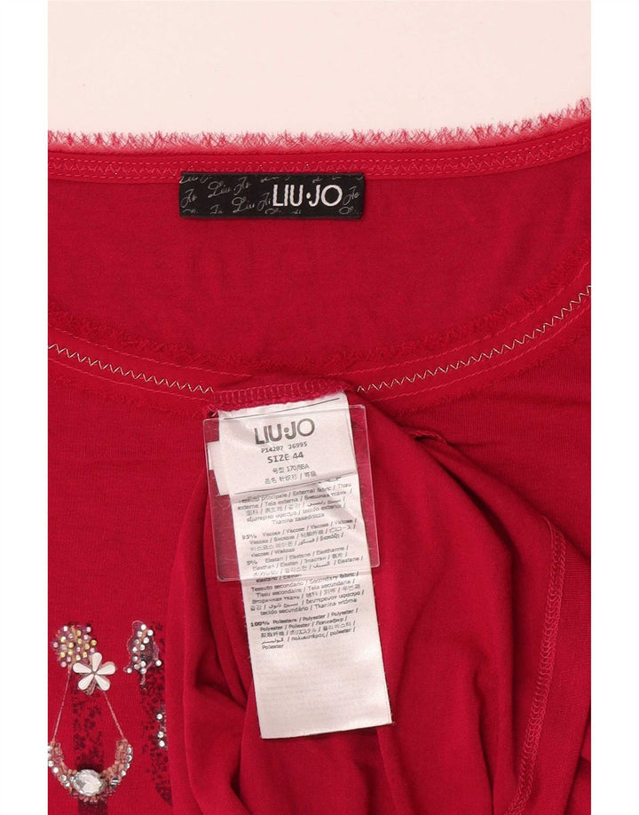 Liu Jo Femme Haut Graphique Regular Manches Longues IT 44 Rose Moyen Viscose