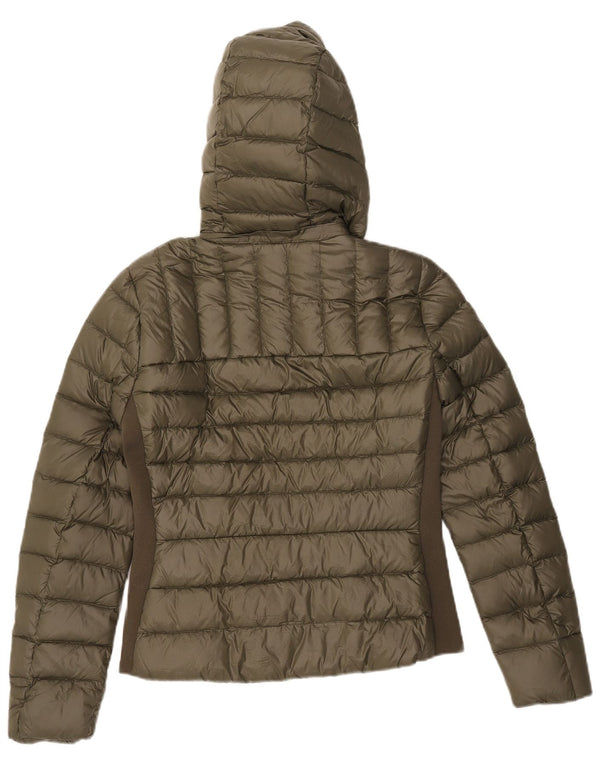 Zara Veste matelassée à capuche pour femme UK 12 Medium Kaki Colourblock