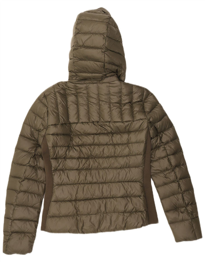 Zara Veste matelassée à capuche pour femme UK 12 Medium Kaki Colourblock