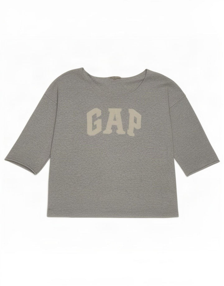 Gap Haut Graphique Femme Manches 3/4 UK 16 Large Gris