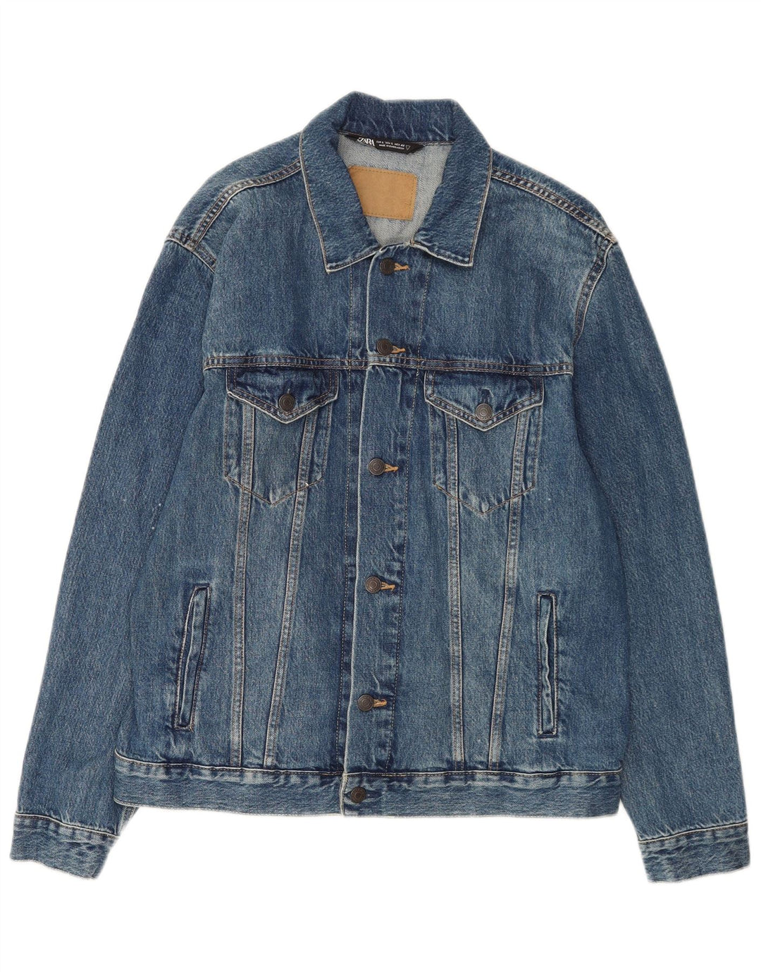 Zara Veste en jean pour homme UK 40 Large Bleu Coton