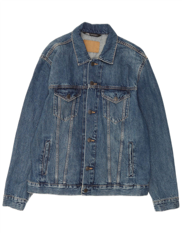 Zara Veste en jean pour homme UK 40 Large Bleu Coton