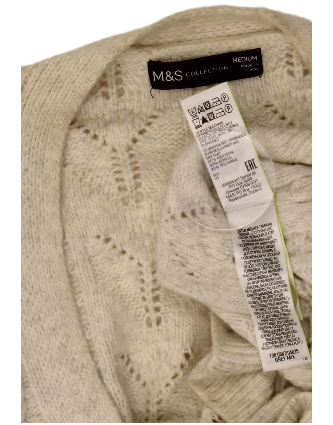 MARKS & SPENCER Pull Cardigan Femme UK 14 Polyester Blanc Moyen