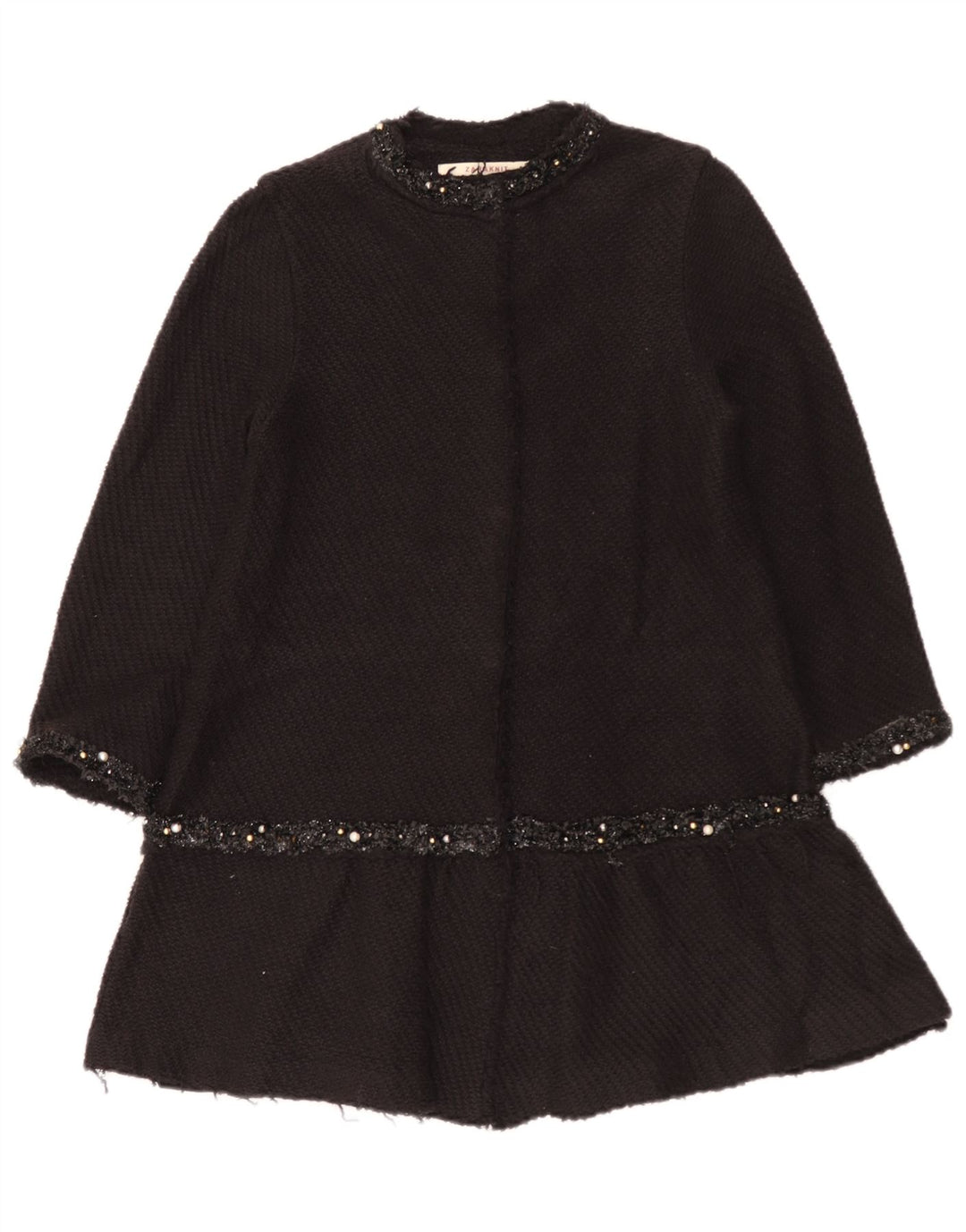 Zara Womens Pardessus UK 12 Moyen Noir Coton