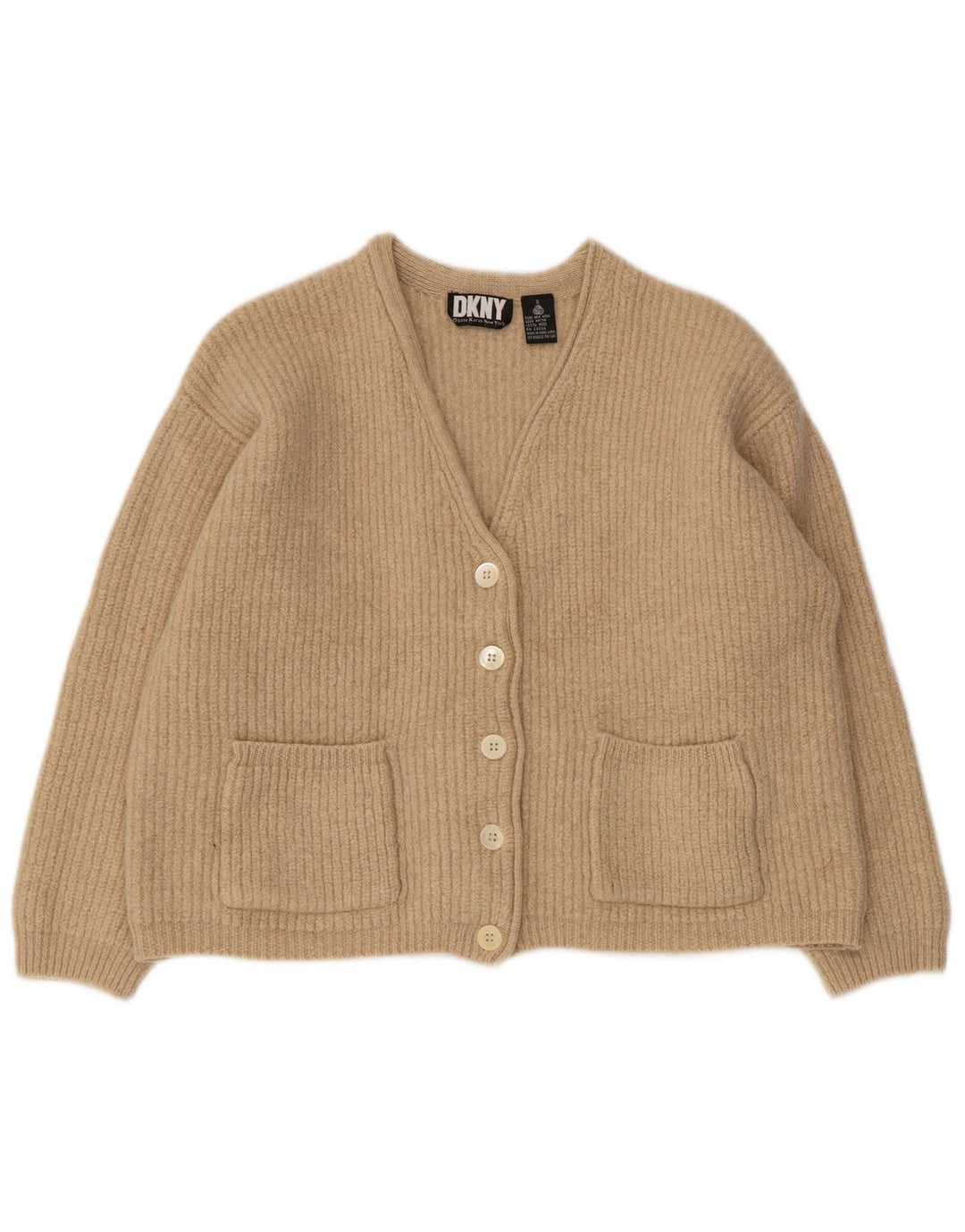 Dkny Cardigan surdimensionné pour femme UK 10 Petite laine beige