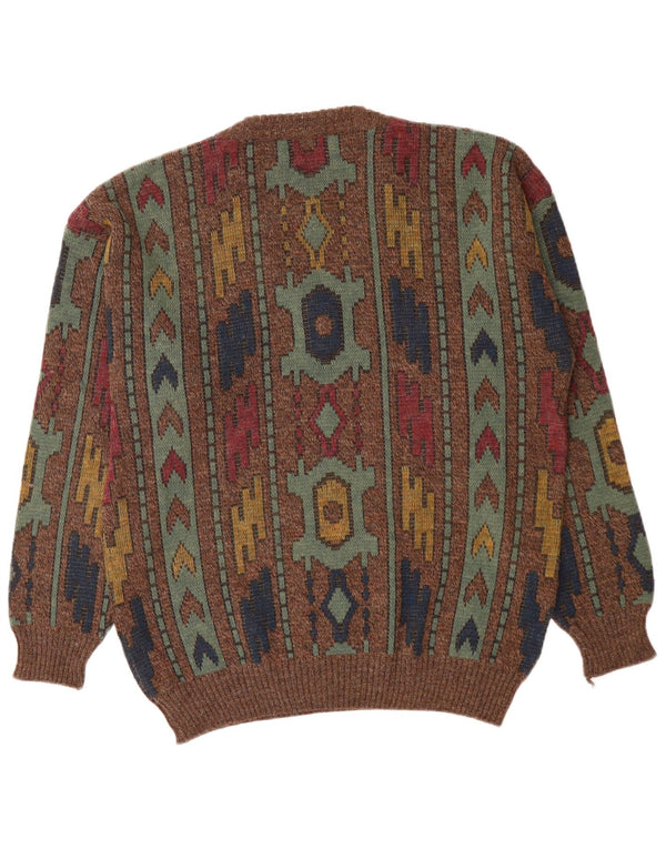 VINTAGE Pull col V pour homme IT 50 Marron moyen géométrique