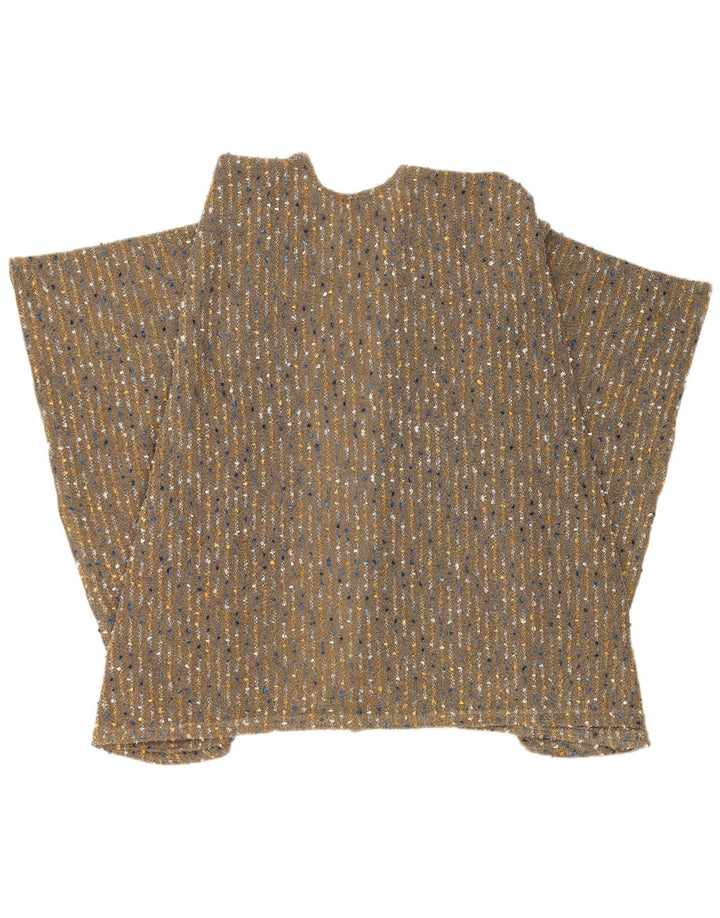 vintage Femmes Cape Cardigan Pull Taille Unique Marron Rayé