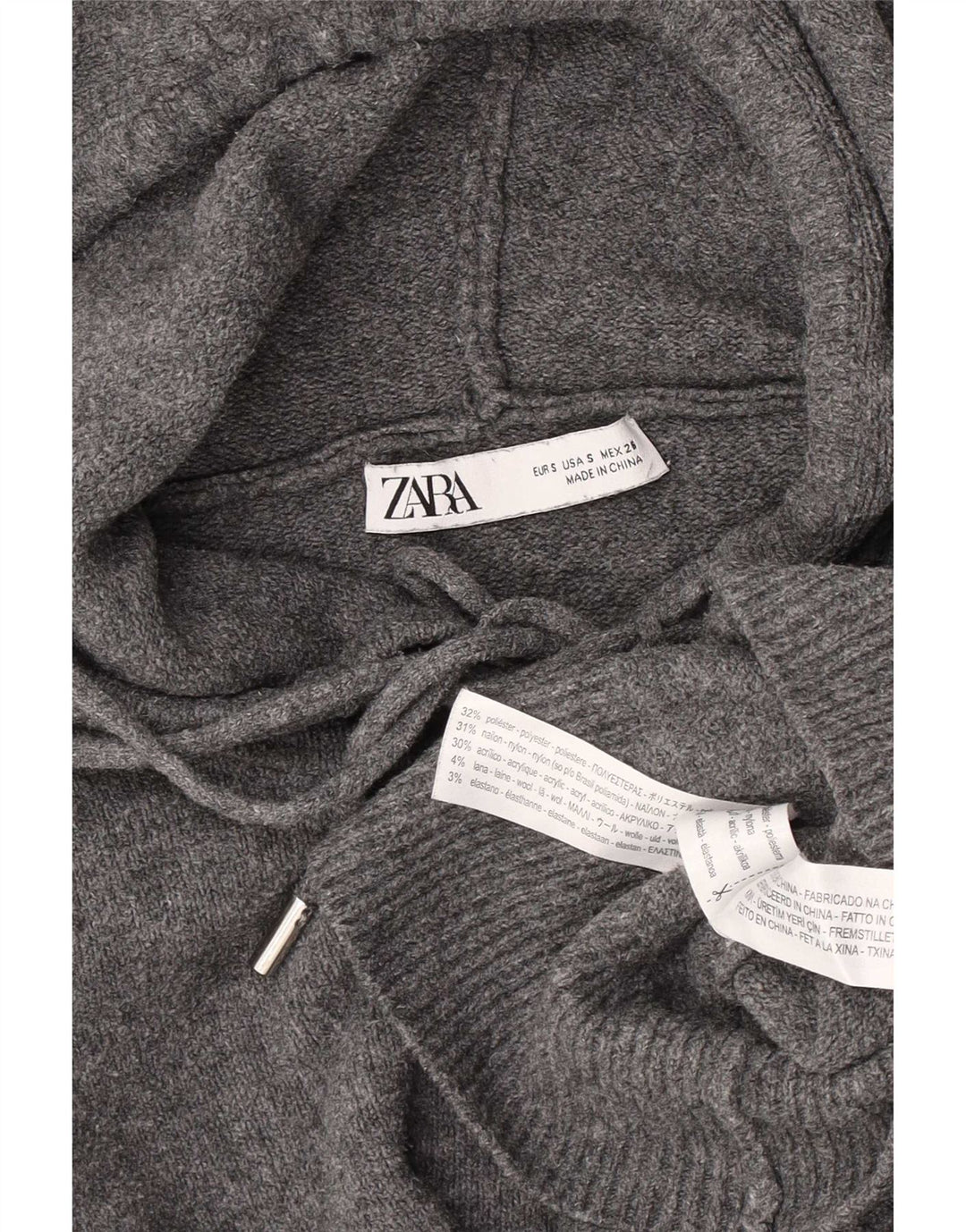 Zara Pull surdimensionné à capuche pour femme UK 10 Petit Gris Polyester
