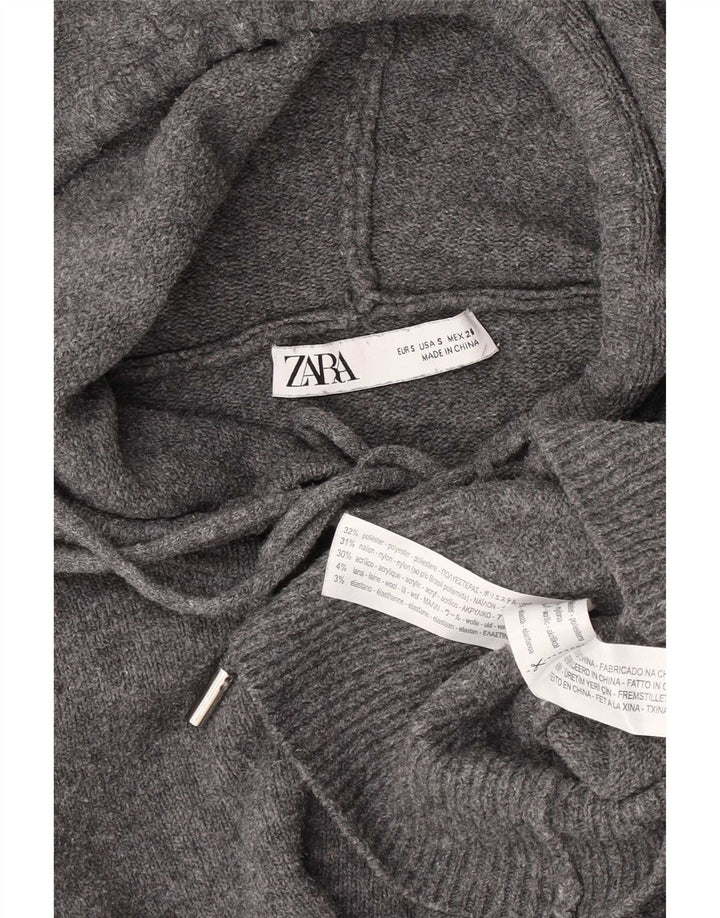 Zara Pull surdimensionné à capuche pour femme UK 10 Petit Gris Polyester