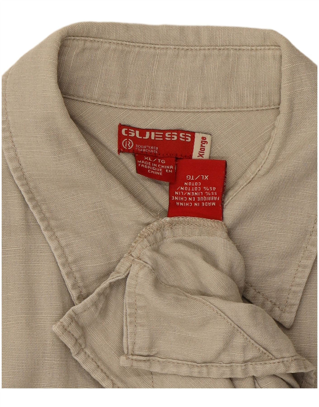 GUESS Chemise à Manches Courtes Homme XL Lin Beige