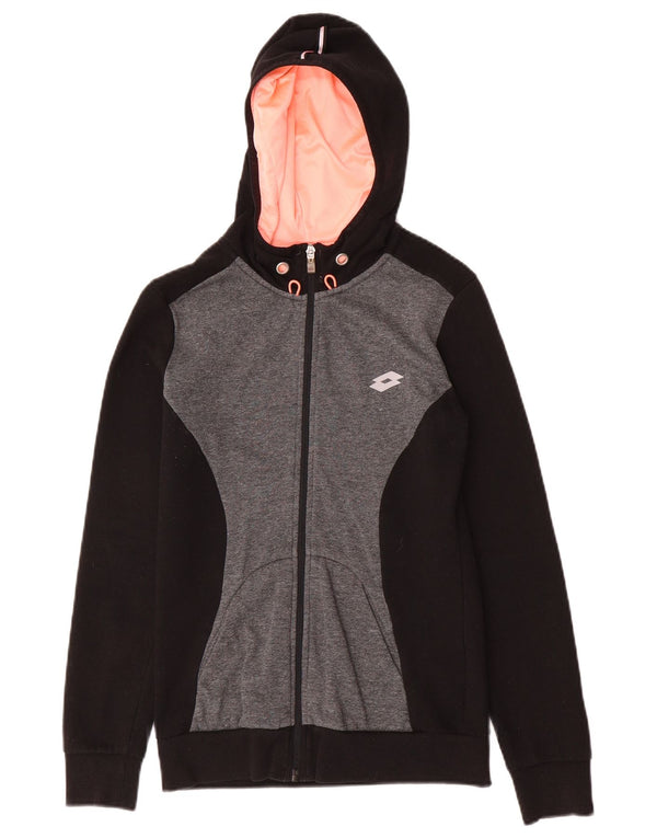 Lotto Pull à capuche zippé pour femme UK 6 XS Noir Colourblock Coton