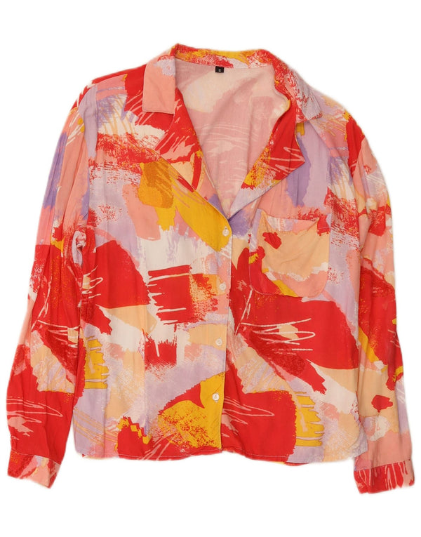 vintage Womens Abstract Pattern Shirt Blouse UK 10 Petit Multicolore