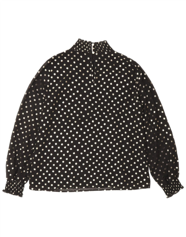 Oasis Chemisier à manches longues pour femme UK 12 Polyester à pois noir moyen