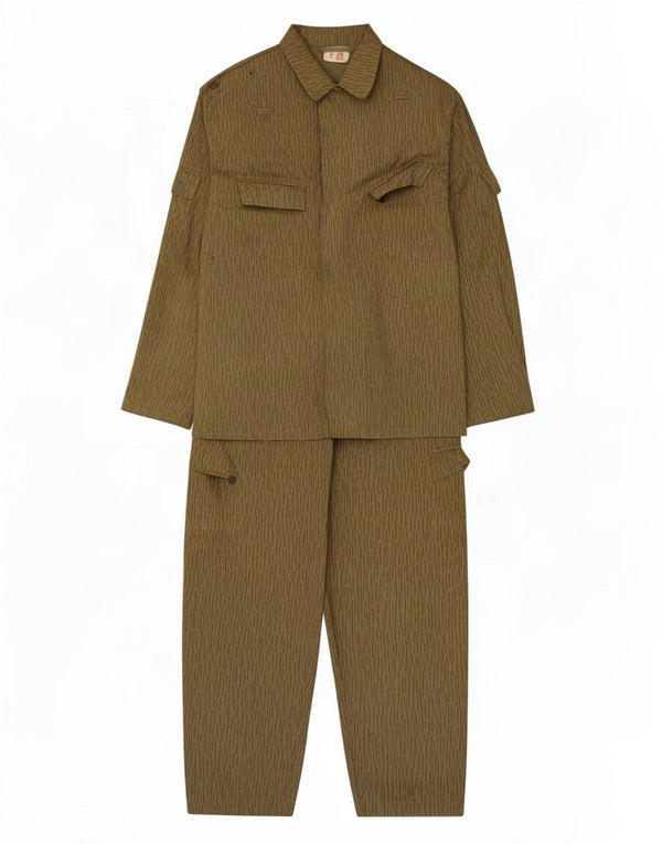 vintage Mens Militaire 2 Pièces Set IT 48 Medium W34 L26 Kaki Rayé