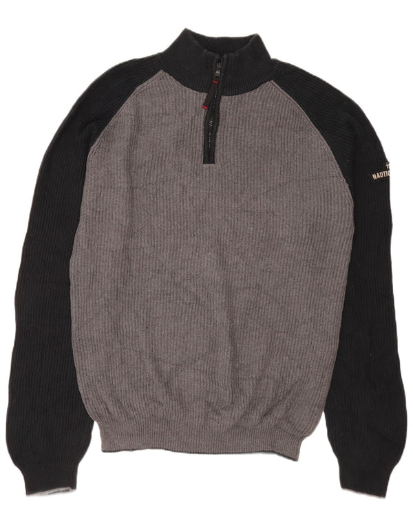 Nautica Pull à col zippé pour homme 2XL en coton color block gris